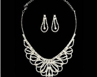 Bridal Necklace Earrings Austrian Crystal-Clear Rhinestone Bridal’s Set
