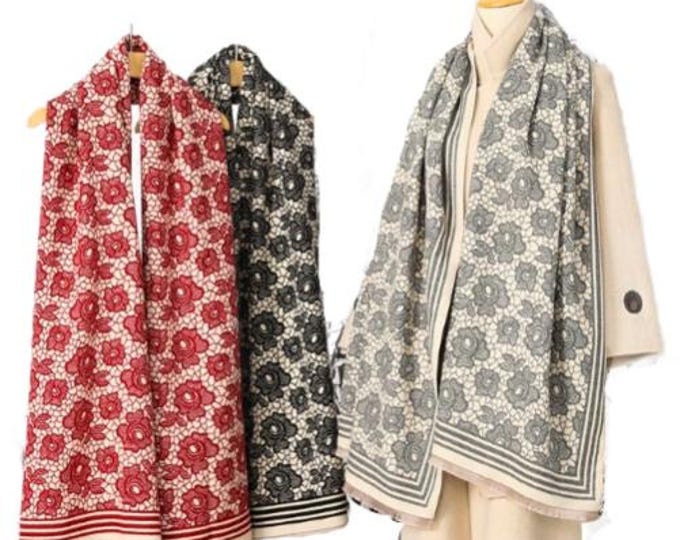 Ladies Double Sided Floral Pattern Scarf Evening Shawl Warm Winter Scarves