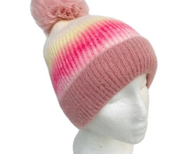 Women's Fur Pom Pom Ball Knit Crochet Baggy Bobble Hat Beanie Ski Cap Winter