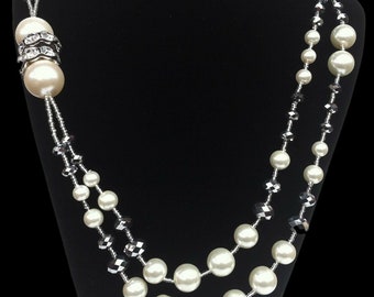 Wedding Bridal Bride Faux Pearls 2 Strand Necklace Set