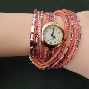 Pink Rhinestone Wrap Fashion Wrist Watch image 1
