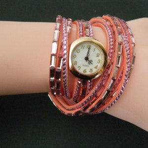 Pink Rhinestone Wrap Fashion Wrist Watch