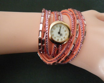 Rose Strass Wrap Fashion Montre-bracelet