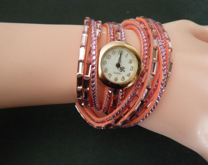 Pink Rhinestone Wrap Fashion Wrist Watch