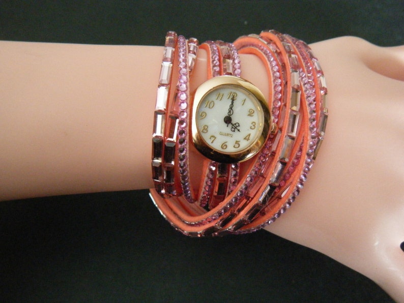 Pink Rhinestone Wrap Fashion Wrist Watch image 1