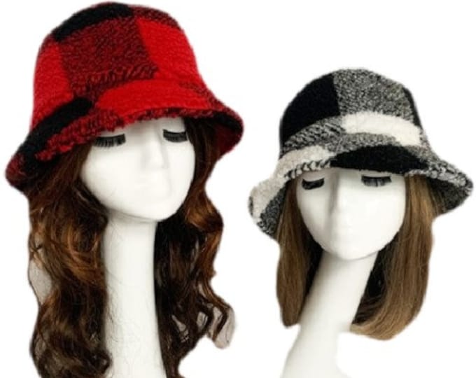 Women's Cloche Hat Men's Bucket Plaid Winter Hats