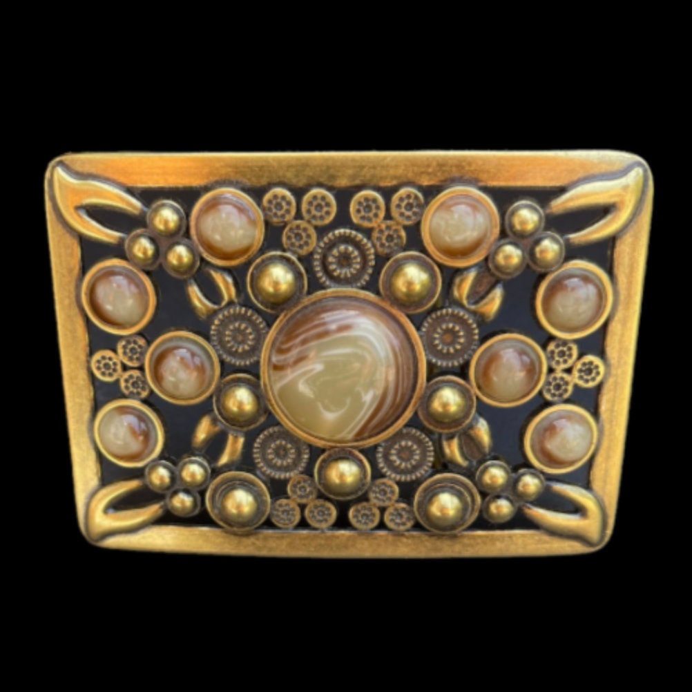Rhinestone Antique Brass Stones Vintage Hippie Belt Buckle