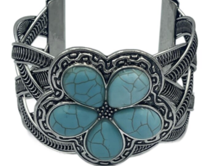 Turquoise Flower Bangle Fashion Bangle Alloy Women's Bracelet Navajo Style Cuff
