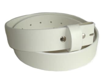 Belts Unisex Snap-On Genuine White Leather Belt