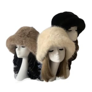 Oversized Faux Fur Bucket Fuzzy Plush Women&#39;s Winter Hat