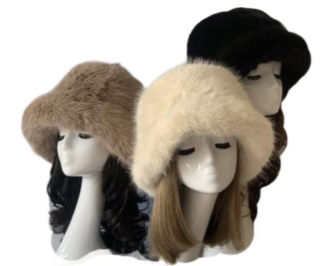 Oversized Faux Fur Bucket Fuzzy Plush Women's Winter Hat