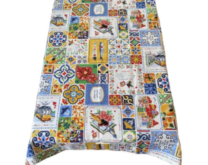 100% Cotton Tablecloth Portugal Portuguese Azulejo Design and Traditional Motifs