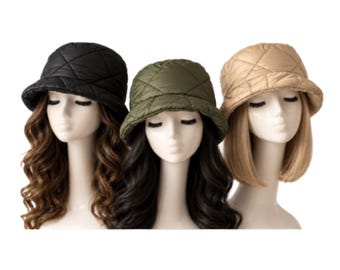 Women Soft Warm Winter Quilted Bucket Hat Foldable Crushable Cap New