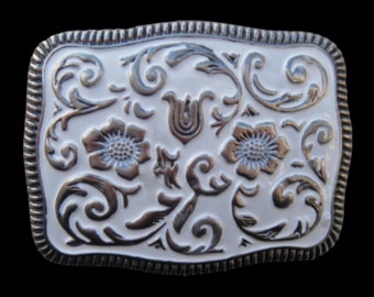 Western Men's Women's Cool White Flowers Belt Buckle Buckles