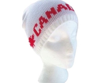 Canada Flag Canadian Maple Leaf White Red Ski Hat Tuque Beanie Chapeau