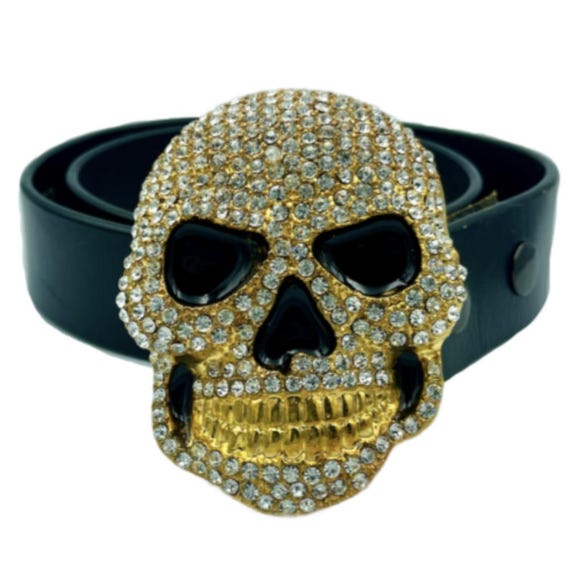 Skull Belt Buckle Gold Metal Bling Rhinestones Halloween  display picture 2