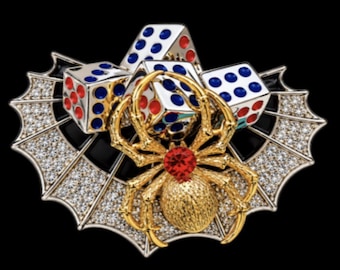 Gold Spider Spiderweb Dice Dices Gambling Belt Buckle Buckles