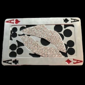 Four Aces Belt Buckle 4 Ace Rhinestone Lips Gambler Lucky Charm Buckles Belts