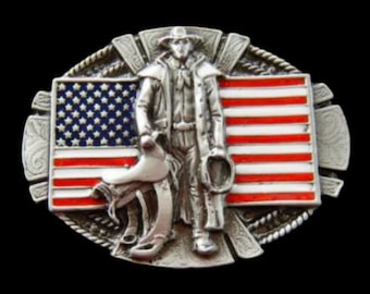 Western Cowboy American Rodeo Cowboys USA Flag Belt Buckle Buckles
