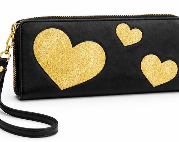 Three Golden Hearts Fashion Women's Zipper Clutch Wallet