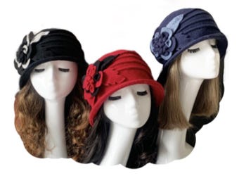Women's Vintage Gatsby Style Wool Bucket Cloche Beret Winter Fashion Hat