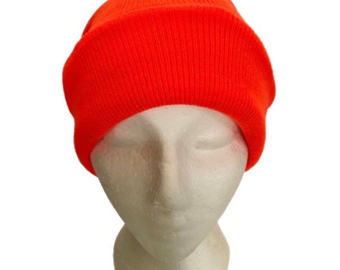 Orange Neon Beanie Cap Plain Knit Ski Hat Cuff Winter Solid Warm Men Women Toque