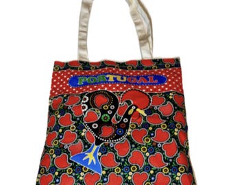 Galo de Barcelos Hearts Portugal Portuguese Souvenir Double-Sided Tote Bag 100% Cotton Canvas