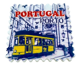Handmade Portugal Porto Yellow Tram Portuguese Tile Souvenir Magnetic