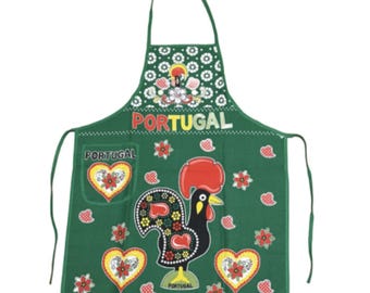 100% Cotton Portuguese Rooster Galo de Barcelos Kitchen Apron Made in Portugal