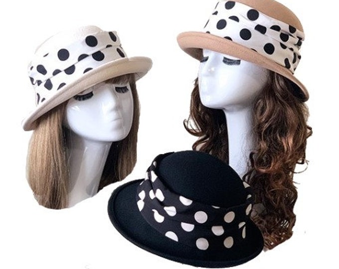 Elegant Belt Ribbon Women's Roll-up Brim Wool Fedora Winter Hat Derby Bucket Cap