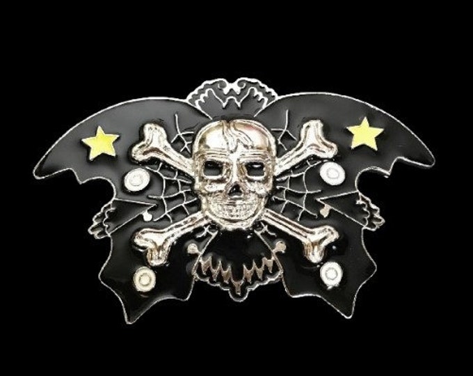 Skull Crossbones Black Wings Butterfly Belt Buckle