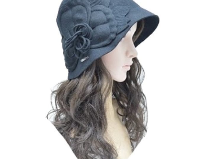 Women's GATSBY 20s Winter Wool Cap Beanie Cloche Bucket Floral Hat