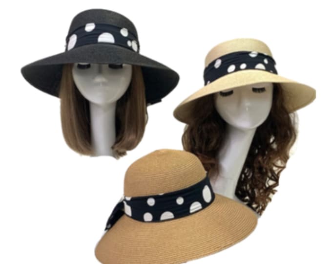 Polka Dot Ribbon Straw Floppy Beach Women’s Hat