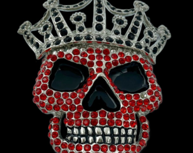Skull Skeleton King Crown Clear Rhinestones Hip Hop Metal Belt Buckle