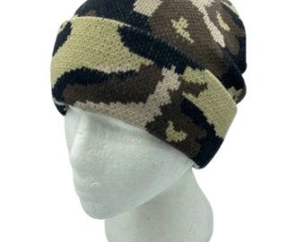 Camo Beanie Cap Plain Knit Ski Hat Cuff Winter Solid Warm Women's Fashion