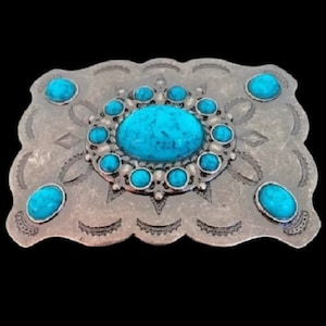Turquoise Color Stone Belt Buckle Flowers Stones 60&#39;s 70&#39;s Era Hippie Belts Buckles