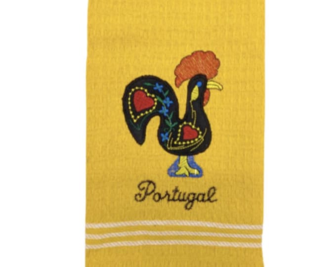 Yellow Portuguese Rooster Galo de Barcelos Kitchen Dish Towels - 100% Cotton