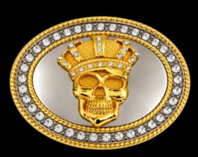 Bling Rhinestones King Skull Head Gold Chrome Belt Buckle Buckles