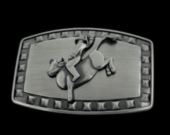 Belt Buckle Rodeo Cowboy Cow Horse Bull Rider Western Buckles & Belts