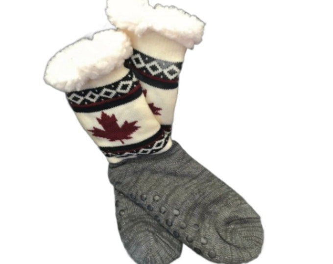 Women's Slipper Booties Indoor Fleece Faux Fur Canada Mapleleaf Winter Booties
