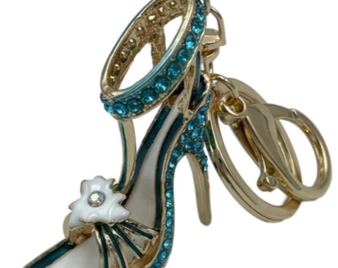 Rhinestone High Heel Keychain Goldtone Crystal Embellished Bag Keyring Gift