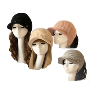 BeanieTail Soft Stretch Cable Knit Messy High Bun Ponytail Beanie Visor Hat
