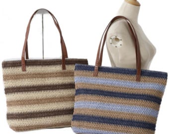 Striped Paper Straw Colourful Beach  Bohemian Tote Women's Summer Fashion Bags