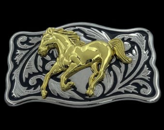 Golden Horse Head Belt Buckle Western Rodeo Style Cowboy Cowgirl Fashion