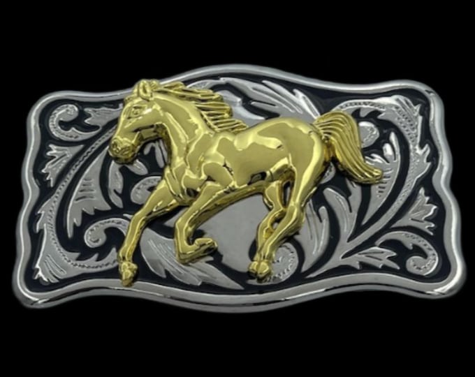 Golden Horse Head Belt Buckle Western Rodeo Style Cowboy Cowgirl Fashion
