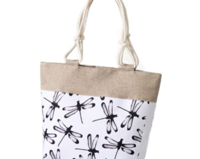 Large Capacity Zipper Handbag Shopping Travel Tote Shoulder Beach Bag Dragonfly