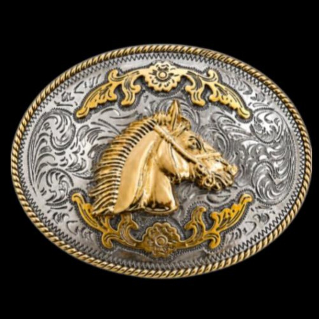 Two Toned Gold Silver Horse Horsehead Western Belt Buckle  display picture 1