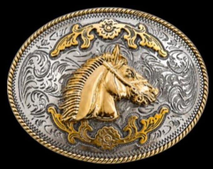 Two Toned Gold Silver Horse Horsehead Western Belt Buckle Buckles