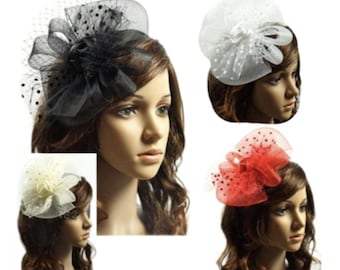 Women's Bow Fascinator Feather Hat Cocktail Tea Party Headband Wedding Hair Clip