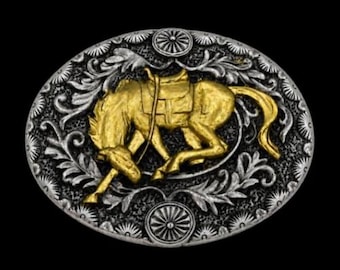 Golden Horse Floral Western Belt Buckle Buckles
